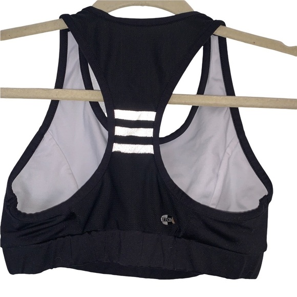 Adidas  Black Sports Bra with Silver Stripes on Mesh Back Size Small - Picture 2 of 2